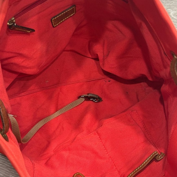 Dooney & Bourke Nylon Shopper Tote Bag Red Vacchetta Leather Trim Preppy Coastal - Picture 10 of 12